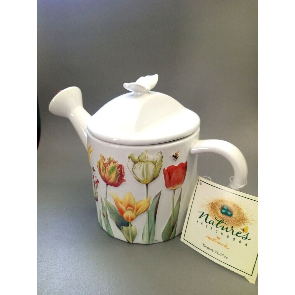 Hallmark Marjolein Bastin Teapot Tea Floral Spring Tulips New w Tag 6" Tall